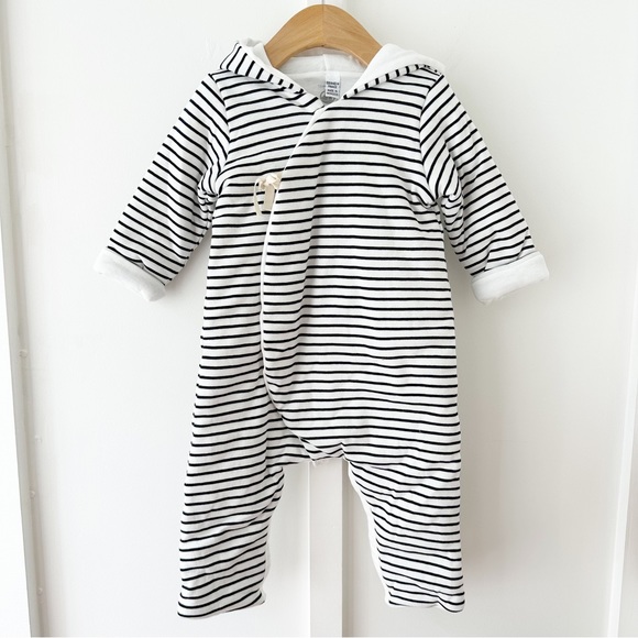 PETITE BATEAU navy Baby's Striped Hooded Coveralls - Picture 4 of 9